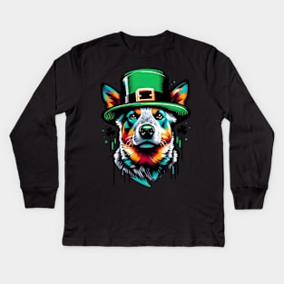 Australian Cattle Dog Revels in Saint Patrick's Day Kids Long Sleeve T-Shirt